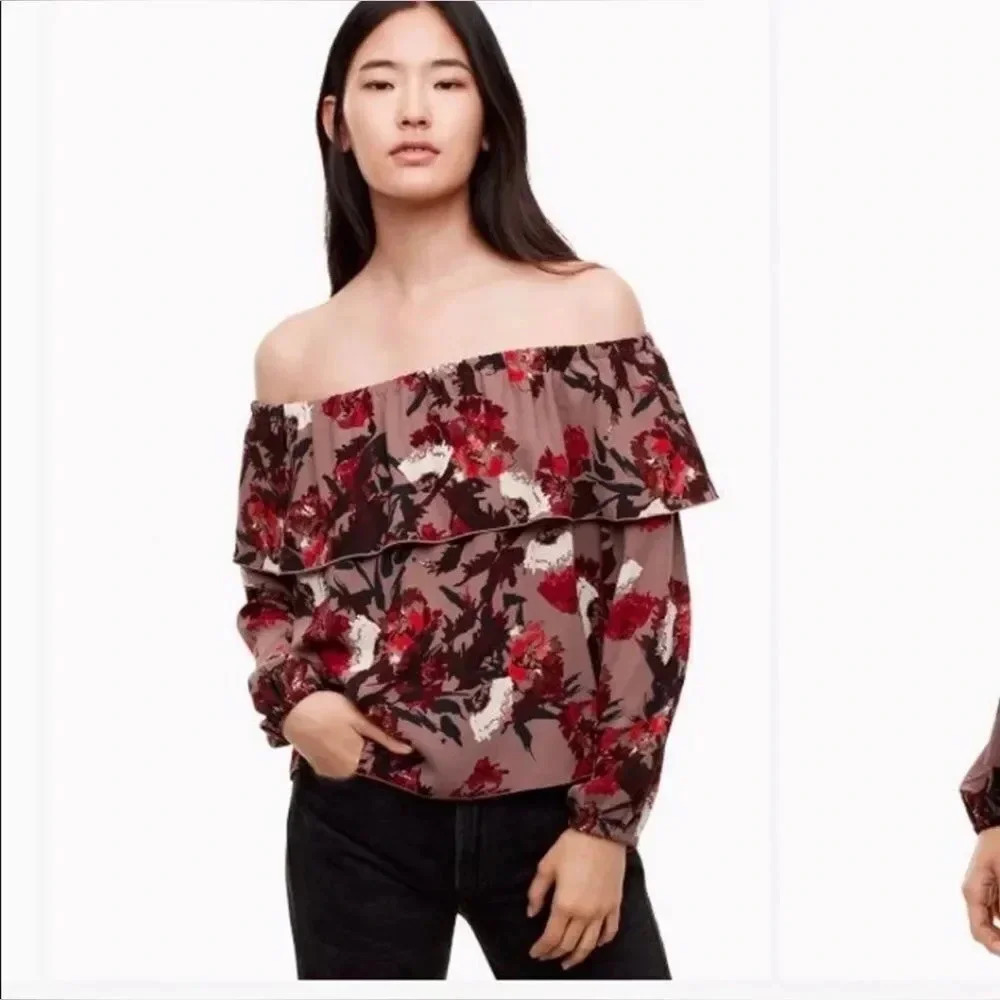 Aritzia Wilfred Morel Floral Off Shoulder Blouse Ss M